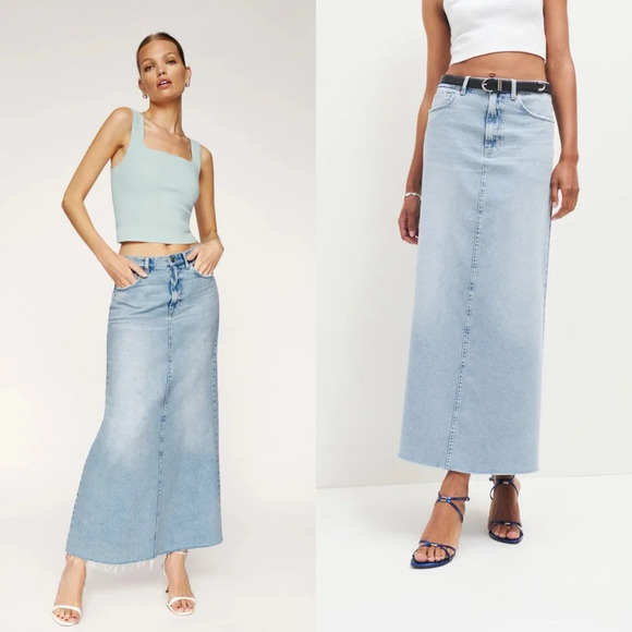 Reformation Kass Maxi Denim Skirt in Bowen Size 27 - Full Length Jean Skirt - Picture 1 of 15